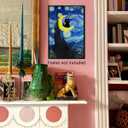 CAXIYSH Starry Night Black Cat Canvas Wall Art Cute Funny Cat Poster Famous Impressionist Oil Paintings Abstract Farmhouse Gallery Aesthetic Room Wall Decor 16X24 inch Unframed