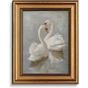 Gold Framed Wall Art Vintage White Swan Canvas Art Farmhouse Animals Picture Wall Decor Antique Prints Rustic Paintings Country Artwork for Bedroom Bathroom Living Room 8x10 Inch