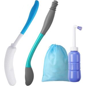 Lallisa 4 Pcs Toilet Aid Set for Wiping Include Long Handle Butt Wiper Shower Brush Portable Bidet and a Storage Bag Comfort Self Wipe Bathroom Tool for Disabled Elderly Pregnant Physically Challenged