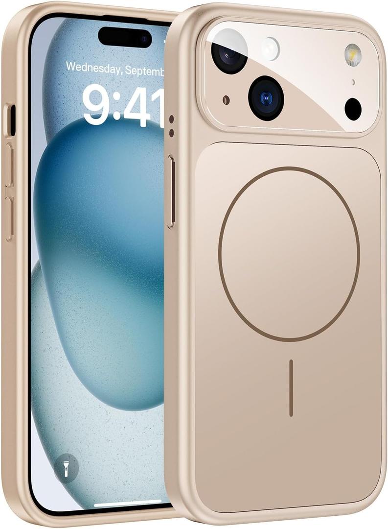 TOBOVON for iPhone 15 Case with Camera Lens Protector, Compatible with MagSafe, Slim Matte Magnetic Shockproof Phone Cover for iPhone 15, Gold
