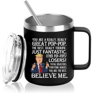 Gifts for POP-POP, POP-POP Insulated Coffee Mug, Grandpa POP-POP Gifts, Dad Grandpa Gift for Fathers Day Birthday, Funny Gift for Pop-Pop, 12 OZ Black