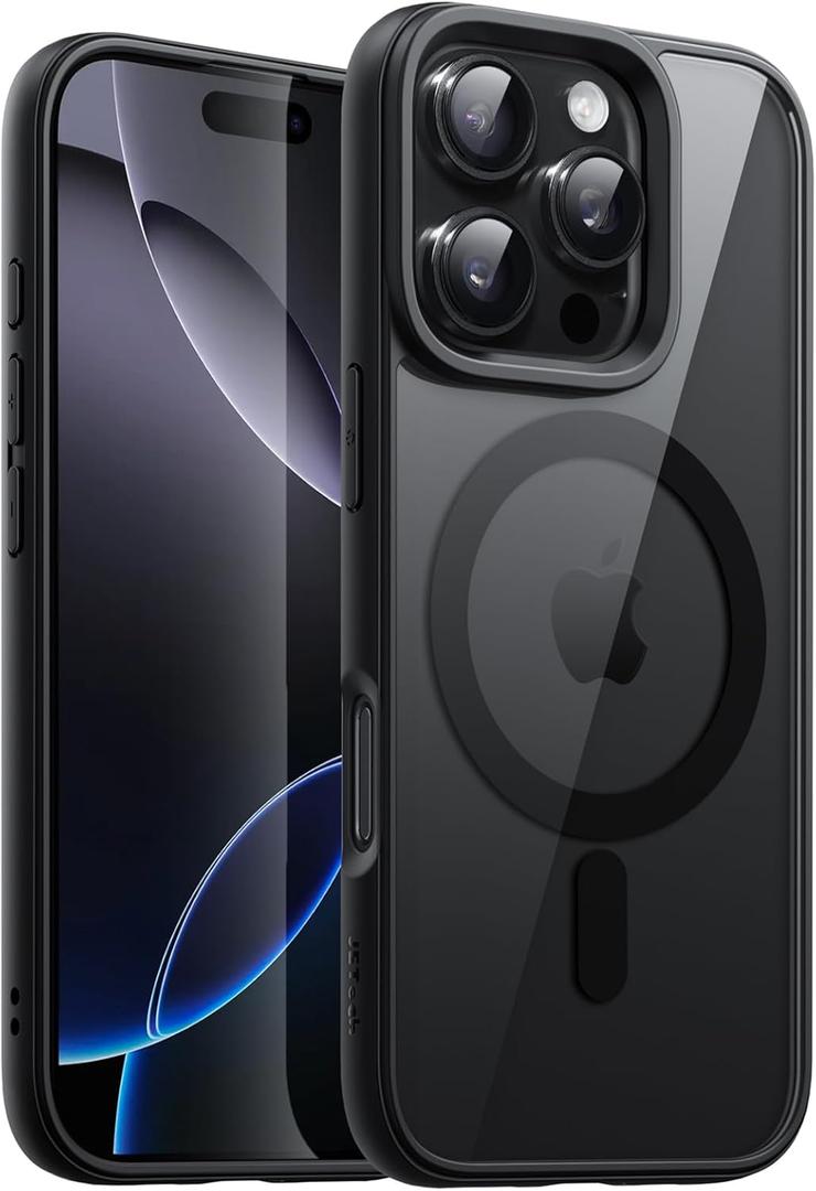 JETech Magnetic Case for iPhone 16 Pro Max 6.9-Inch Compatible with MagSafe, Shockproof Phone Bumper Cover, Solid Color Matte TPU Frame, Anti-Scratch Clear Back (Black)