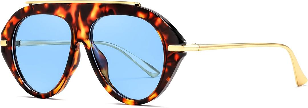 FEISEDY Retro Aviator Sunglasses for Women Men Trendy Oversized 70s Vintage Metal Sun Glasses B0408