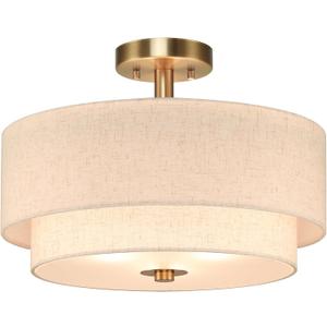 XiNBEi Lighting 16" Semi Flush Mount Ceiling Light for Bedroom, Brass