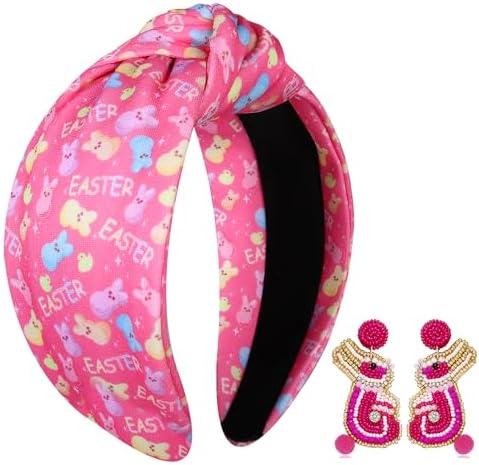 JERTOCLE Crystal Knotted Headband with Printed Bunny Egg Carrot Knot Top, Spring Hair Accessories for Women, Holiday Party Gifts (Easter2)