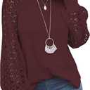 MIHOLL Women's Long Sleeve Tops Lace Casual Loose Blouses T Shirts (Large, Wine Red)