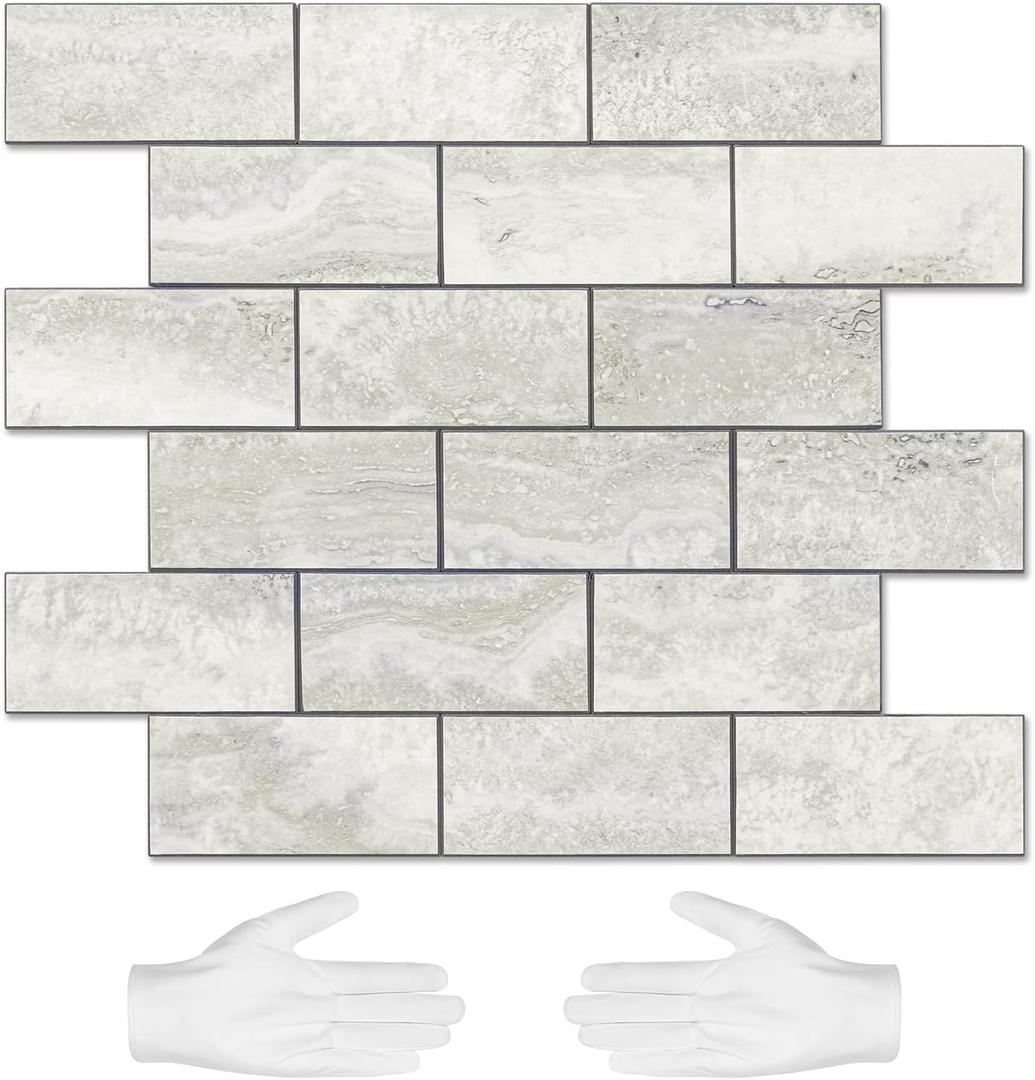 STICKGOO 10-Sheet Subway Tile Cream Peel and Stick Backsplash, Beige Stone Texture with Grey Grout Kitchen Backsplash Wall Tile, 3D Adhesive Stick on Tile for Bathroom, RV, Fireplace