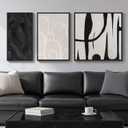 Framed Black and White Abstract Wall Art Set, 3 Piece Canvas Prints Paintings Artwork for Walls, Modern Minimalist Abstract Geometric Pictures for Living Room, Bedroom, Dining Room, Office Wall Decor (Geometry)