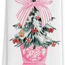 Chinoiserie Pink Christmas Tree Kitchen Towels, Coquette Bow Xmas Tree Decorative Hand Towels for Bathroom, Preppy Christmas Dish Tea Towels for Kitchen Decor, 16x24 Inch
