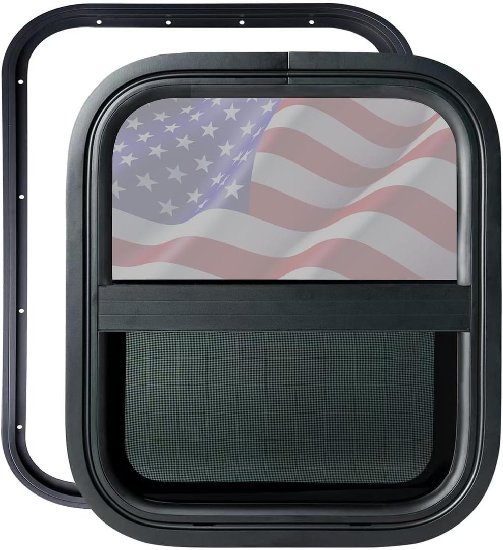 RV Window | 14"W x 16"H | Teardrop Style | Vertical Sliding Replacement Glass &Trim Set | DOT Certification Qualified