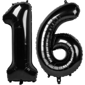 Black Number 16 Balloon 40 inch, 16 Number Balloons, 16th Black Birthday Decorations, 16 Year Old Girls Boys Party Supplies