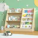 Kids Bookshelf and Toy Storage, 3 Tier Wooden Kids Bookcase with Storage, Floor-to-Ceiling Baby Book Organizer with Sling, Children Book Rack for Playroom, Classroom, Nursery, Natural