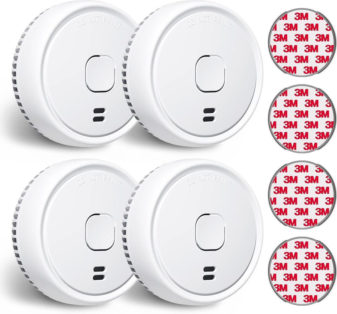 Ecoey Smoke Detector, 10 Year Fire Alarms Smoke DetectorsSmoke Detector Battery Operated with Photoelectric Sensor, Fire Alarm with Low Battery Indicator, Smoke Detectors Used in Home, FJ138, 4 Packs