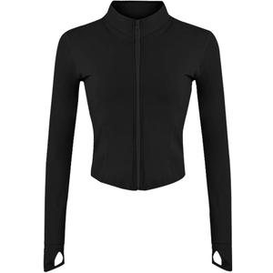 Lviefent Womens Lightweight Full Zip Running Track Jacket Workout Slim Fit Yoga Sportwear with Thumb Holes (Black, L)