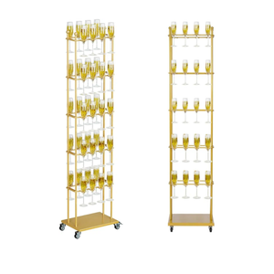 lukar Champagne Wall,Champagne Wall Holder for Party,5-Tier Metal Champagne Flute Stand with Casters,40 Wine Glasses Champagne Wall Stand for Wedding,Dinner Party,Celebration,1PC