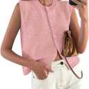 PRETTYGARDEN Sweater Vest Tops for Women 2026 Lightweight Summer Cardigan Sleeveless Button Up Knit Casual Spring Clothes (XX-Large, Pink)