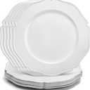 Foraineam 12 Pack White Charger Plates with Beaded Rim, 13 Inch Round Plastic Dinner Chargers, Scalloped Serving Plates for Table Settings Wedding Party Catering Event Decoration