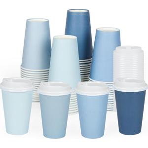40 Pcs 12 oz Dusty Blue Disposable Coffee Cups with Lids Dusty Blue Gradient Party Paper Cups Baby Shower Light Blue Cups for Hot Cold Beverage Water Juice Coffee Tea Wedding Baby Shower Supplies