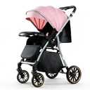 Baby Stroller, 2-in-1 Reversible Toddler Seat with Snack Tray, Foldable Infant Stroller with Canopy, One Button Brake, Adjustable Handle, Newborn Pushchair (Pink)