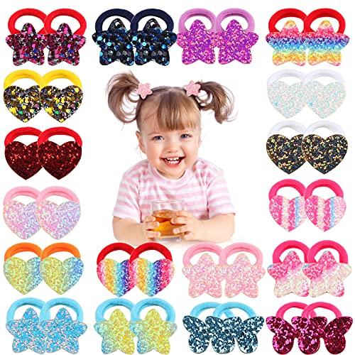 36 Pcs Glitter Hair Ties for Baby Girls Elastic Rubber Bands Hair Scrunchies for Toddler Girls Rainbow Sequin Sparkle Star Heart Butterfly Cartoon Ponytail Holders Hair Accessories Sold by Zifengcer