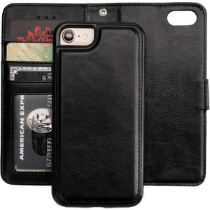 Bocasal for iPhone SE (2022)/SE (2020)/8/7 Wallet Case with Card Holder PU Leather Magnetic Detachable Kickstand Shockproof Wrist Strap Removable Flip Cover for iPhone 7/8/SE2/SE3 4.7 inch (Black)