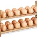 Wooden Egg Holder Countertop, Stackable Wooden Egg Storage & Organizer, 2-Tier /24-Hole Farmhouse Eggs Rack Wood with Handle for Fresh Eggs to Store Chicken/Duck/Quail/Turkey/Easter Egg