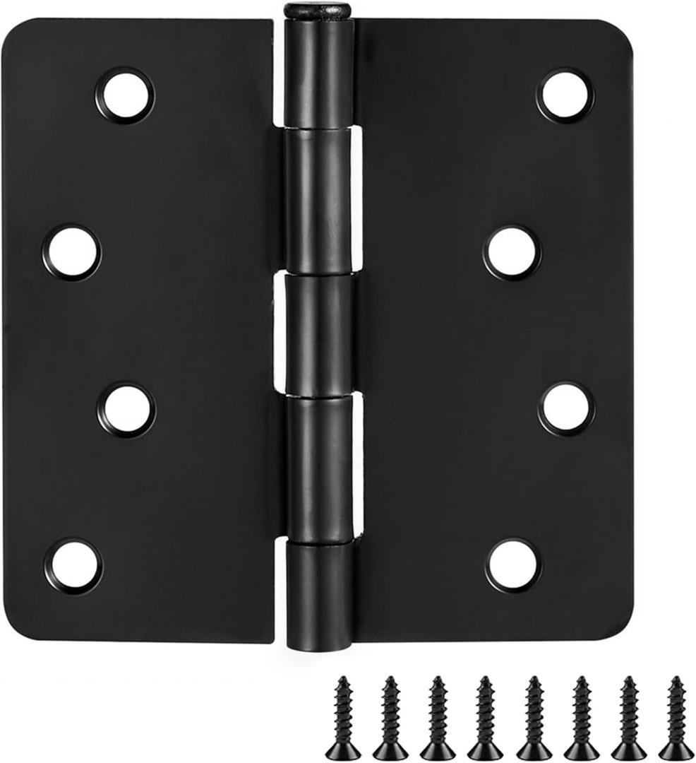 Design House Interior Door Hinges, 4.0 in. x 4.0 in., Rounded, 1/4-in. Radius, Steel, Pre-Lubricated, Door Hardware, Matte Black, 10-Pack, 188953