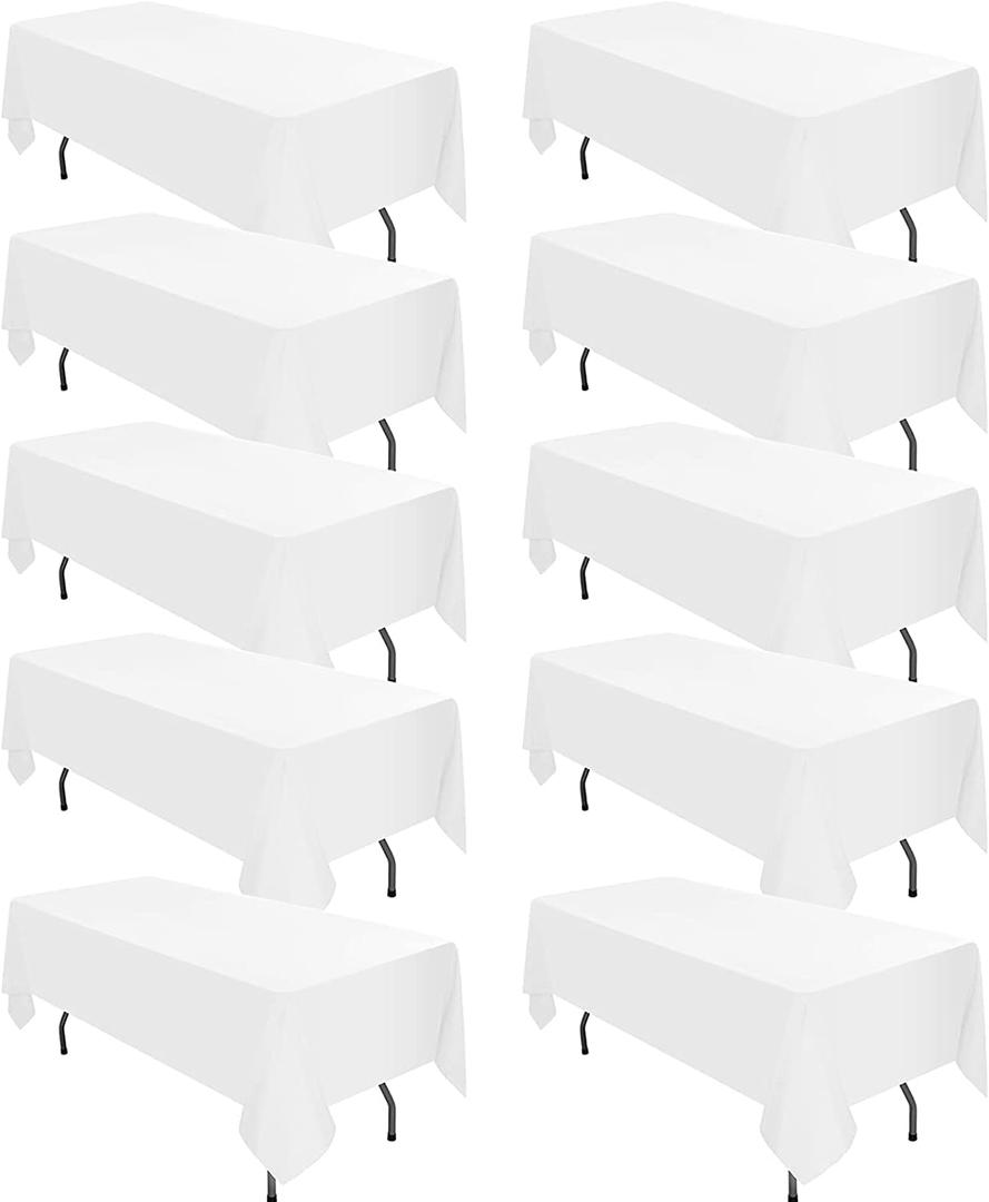 REWOMC 6 Round Tablecloths - 90 Inch, White Polyester Table Cover for Round Table, Stain and Wrinkle Resistant Washable Fabric, Wedding Banquet Parties
