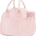 Insulated Lunch Bag for Women, Reusable Lunch Box Cute Corduroy Lunch Tote Large Capacity Cooler Bags for Work Picnic(PP Pink)