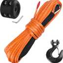 Ucreative 1/4 Inch x 50 Feet Synthetic Winch Rope 10,000LBs Line Cable with Hook and Stopper for ATV UTV (Orange)