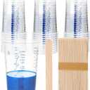 50 PACK Plastic Paint Mixing Cups, 20 oz (600ml) Disposable Liquid Measuring Cups with 50 Wooden Mixing Sticks, Measurement ratios: 2:1, 3:1, 4:1, Perfect for Epoxy Resin, Paint Mixing