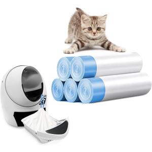 100 Packs Cat Litter Bags with Drawstring, Compatible with Litter-Robot 3/4 Cat Litter Box, Replacement Waste Bags Eplacement Liners Waste Bags