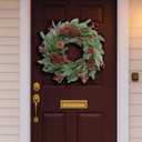 Artificial Christmas Wreath 20 Inch Front Door Wreath Pine Needles Pinecones Red Berries for Indoor Outdoor Wall Window Farmhouse Rustic Winter Holiday Party Wedding Decor