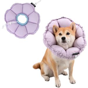 H HIDREAM Soft Dog Cones for Medium Dogs,Cute Adjustable Cone for Dogs to Stop Licking,Dog Recovery Collars & Cones that can Protect Head and Foot WoundsPurple Flower All-Season Style, XL