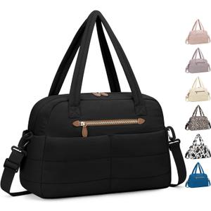 Travel Duffle Bag,Puffer Carry On Duffel Bag with Laptop Compartment Waterproof Overnight Weekender Bags for Women Large Hospital Tote Bags for Labor and Delivery(Medium,Black)