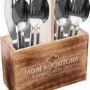 CHEF'S UNIQUE Wooden Utensil Holder For Countertop - Durable Cooking Utensils Holder - large Rustic Countertop Kitchen Dcor - Spatula Utensils And Spoons Organizer With Divider