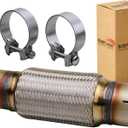 Exhaust Flex Pipe Universal Type 100% Stainless Steel For Heavy Duty and Cars (1 PC, 2.5X8X12 Clamps)