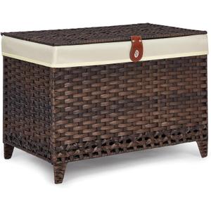 Wicker Storage Basket with Lid,Rattan Shelf Basket with Removable Liner Bag,65L Storage Bin,Storage Trunk with Heightened Feet,Storage Container for Wardrobe,Home Organizer (13.4 x 21.9 x 15.76 Inches, Brown)