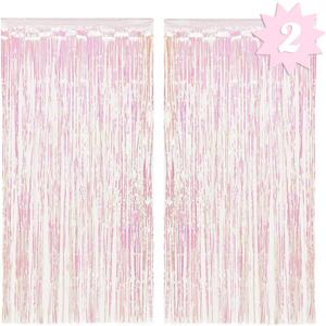 xo, Fetti Decorations Iridescent Fringe Foil Curtain - Set of 2 | Bachelorette Party Bridal Shower Backdrop, Wedding, Birthday Photo Booth
