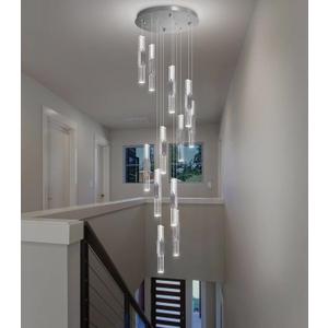 12-Lights Modern Crystal Chandelier for High Ceiling Dimmable LED Pendant Lighting Long Light Chandelier for Staircase Foyer Enterway Living Room Silver