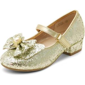 DREAM PAIRS Girls Dress Shoes Princess Shoes for Toddler Little Girl Mary Jane Low Heels Glitter Flower Party Wedding Footwear (13 Little Kid, Gold)