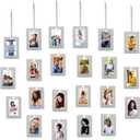 Queekay 48 Pieces Christmas Photo Ornament Frames 2 x 3 Inch Hanging Picture Xmas Gifts Glitter Mini Frames with Ribbon DIY Crafts Hanging on Christmas Trees Easter Wedding Decorations(Silver)