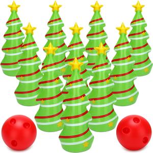 Ceenna 12 Pcs Christmas Bowling Set Inflatable Christmas Tree Bowling Set Christmas Games for Family, Include 10 Christmas Tree Pins and 2 Balls
