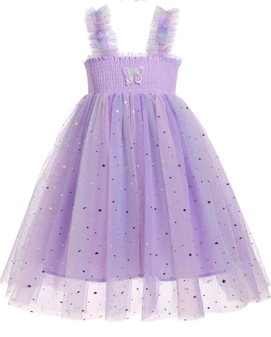 Baby Girls Tutu Dress Toddler Galaxy Sequins Layered Princess Tulle Party Dress with Flower Headband 110, Purple 