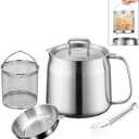 Deep Fryer with Basket and Oil Filtration, 304 Stainless Steel 2L, Bacon Grease Saver with Strainer, Deep Fryer Pot with Basket, Bacon Grease Container for Kitchen, Oil Container, Freidora de Aceite