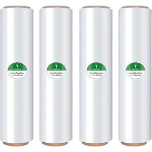 Stretch Wrap Roll - Heavy Duty Industrial Strength 18inch 1500ft,Clear Cling Shrink Wrap Film Roll 80 Gauge - Ideal for Furniture, Moving, Shipping, and Pallet Packing(Clear-4Pack)