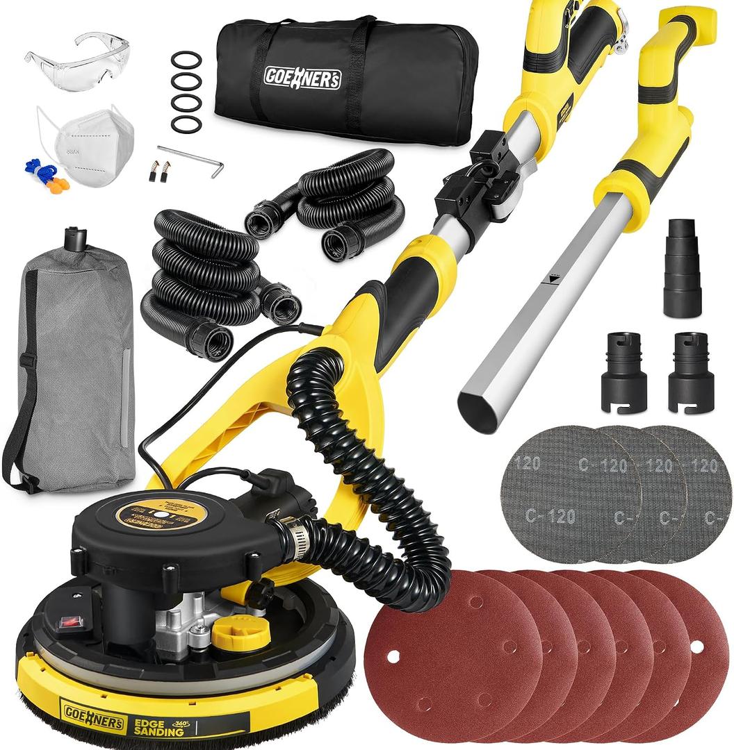 Drywall Sander, 6.5-amp Powerful Electric Drywall Sander with Vacuum, Anto Dust Removal, 7 Variable Speed, 900-1800RPM, Dustless Floor Sander with 26 Power Cord for Popcorn Ceiling