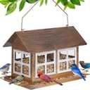 Bird Feeders, Heavy Duty Metal Bird Feeder for Outdoors Hanging, Weatherproof Large Capacity Wild Birdfeeder for Outside Garden Yard, Country House Shape (Horizontal) (Horizontal-6 pounds)