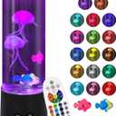 Jellyfish Lamp, Electric Jellyfish Lighting, Jelly Fish Tank Table Aquarium Lamp with 17 Colors, Floating Jelly Fish Night Light Present Decorations for Home, Office, Adult, Kids (Black)
