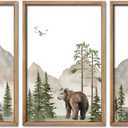 YWJKWLGS Wild Woodland Animals Nursery Wall Art Decor 16"24" Set of 3 Jungle Theme Safari Forest Deer Bear Fox Posters Wood Framed Sign for Children's Boys Girls Room Watercolor Prints Hanging (Wood)